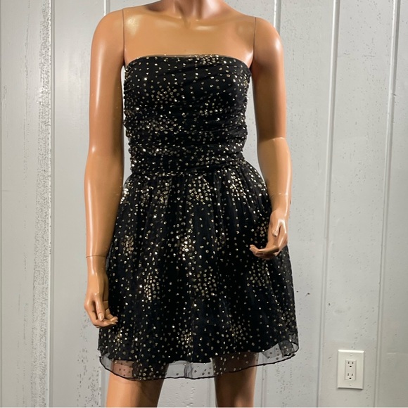 *Motel Women's Black & Gold Glitter Dot Strapless Mini nDress Sz S - Picture 12 of 13